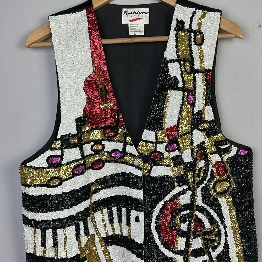 Vintage 1990’s Fashion Fantasy Jazzfest Musical Bedazzled Sequins Beaded Unisex - Picture 2 of 16